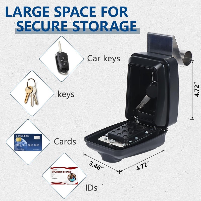 Piclafe Car Window Punch Button Lock Box, Black Portable Car Key Lock Box with Key Labeling Tag, Sturdy Waterproof Large Capacity Lock Box for Turo, Ride Share, GetAround - Image 4